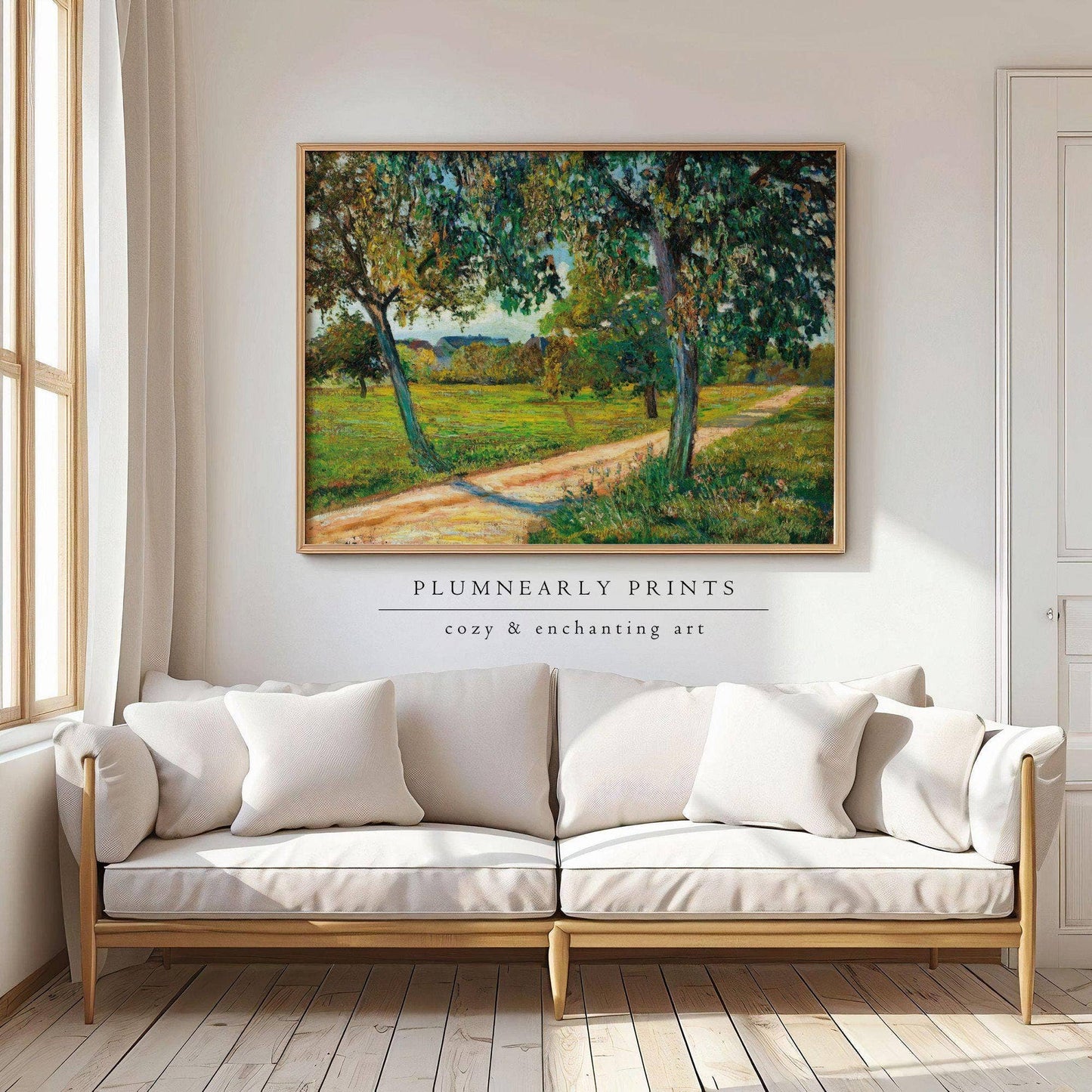 Yellow Green Landscape Oil Painting Framed Canvas Art 23