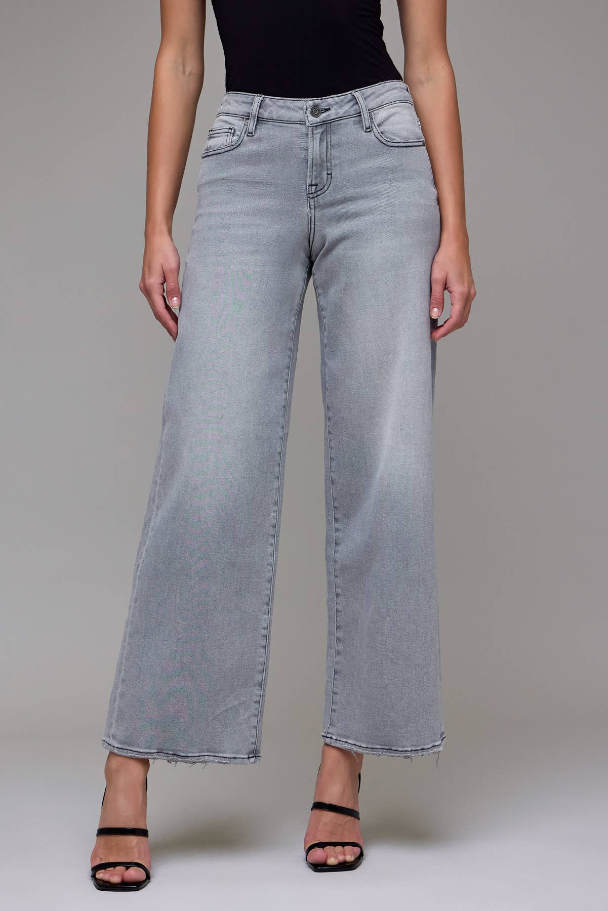 Light Grey Mid Rise Extra Wide Leg Jeans