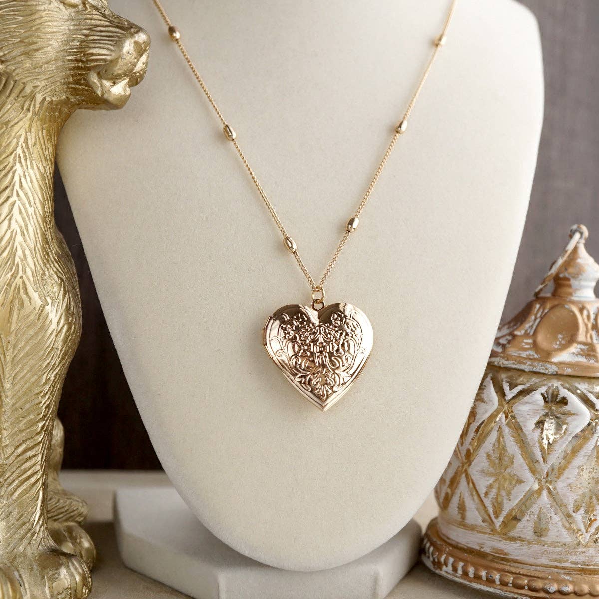 Vintage Inspired Locket Necklace - Long Gold Pendant Necklace