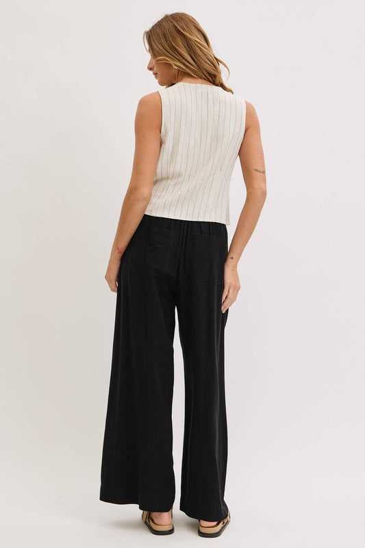 WIDE LEG TIE WAIST LINEN PANTS