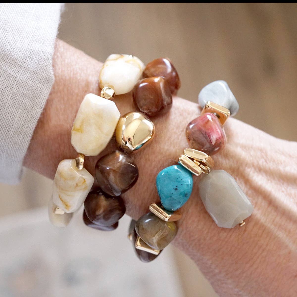 Chunky Beaded Acrylic Stretchy Bracelets - Boho Harmony