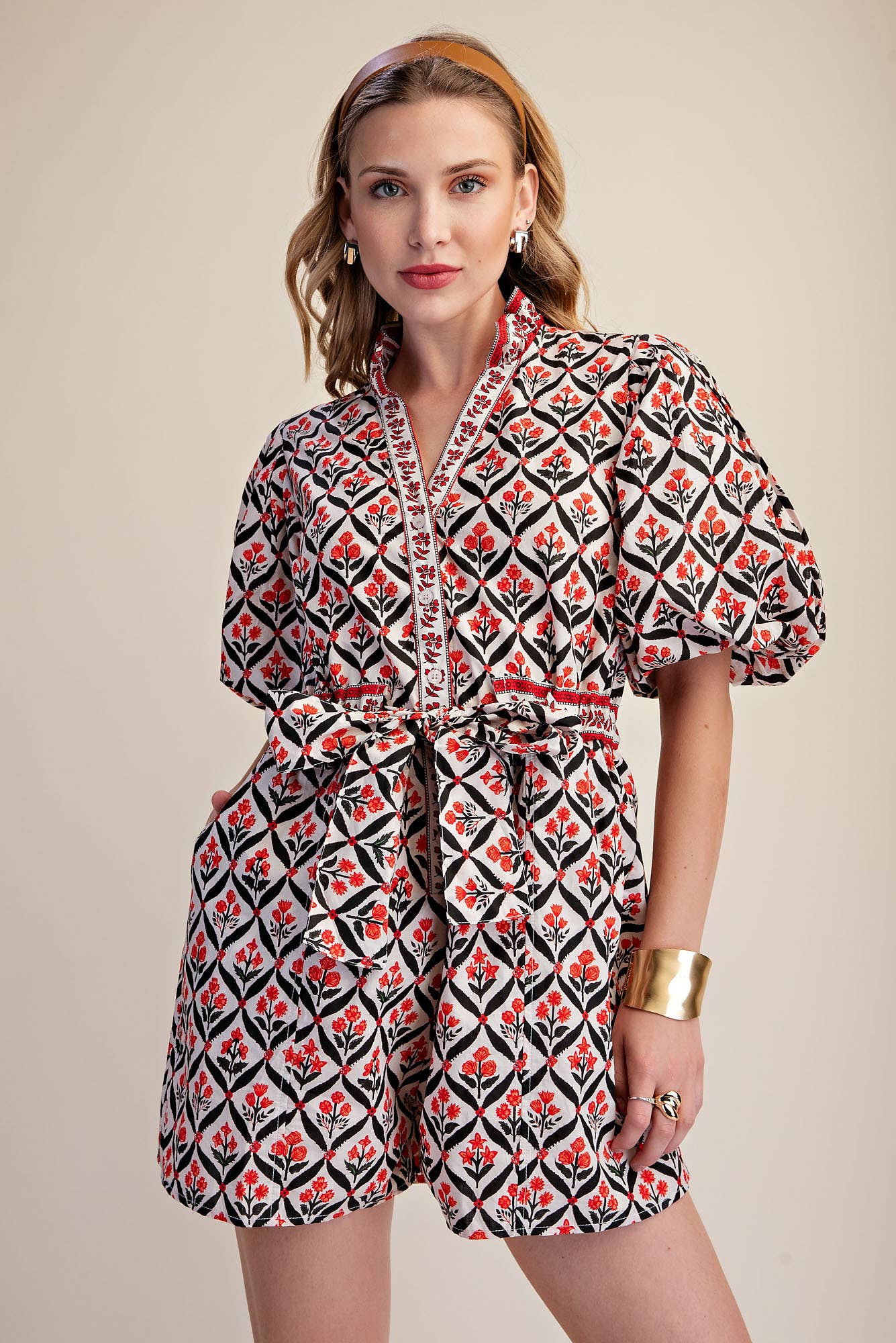 Ruffle Neck Romper