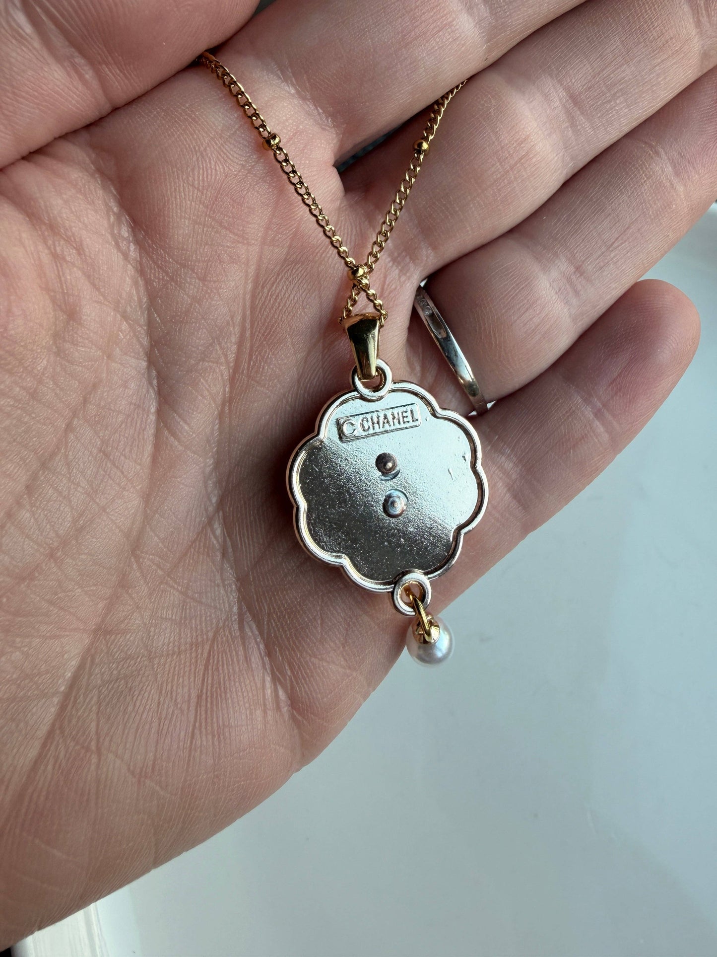 Upcycled Chanel White Pearl Pendant Necklace