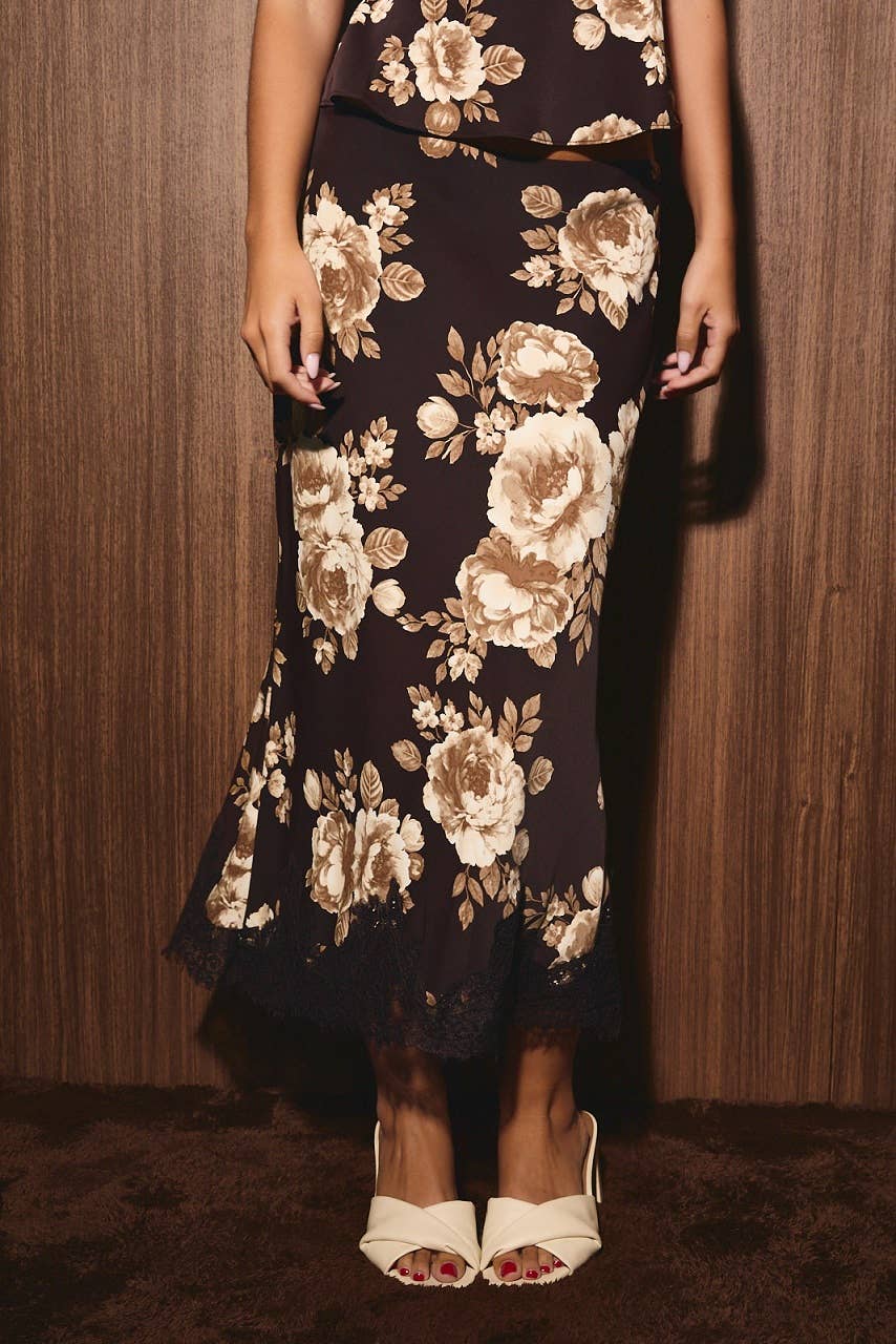 LACE TRIM BIAS MIDI SKIRT