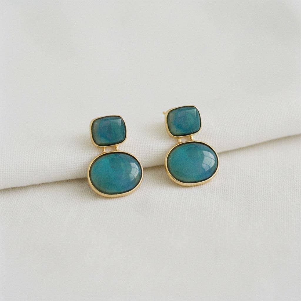 Natural Shell Iridescent Geometric Drop Earrings