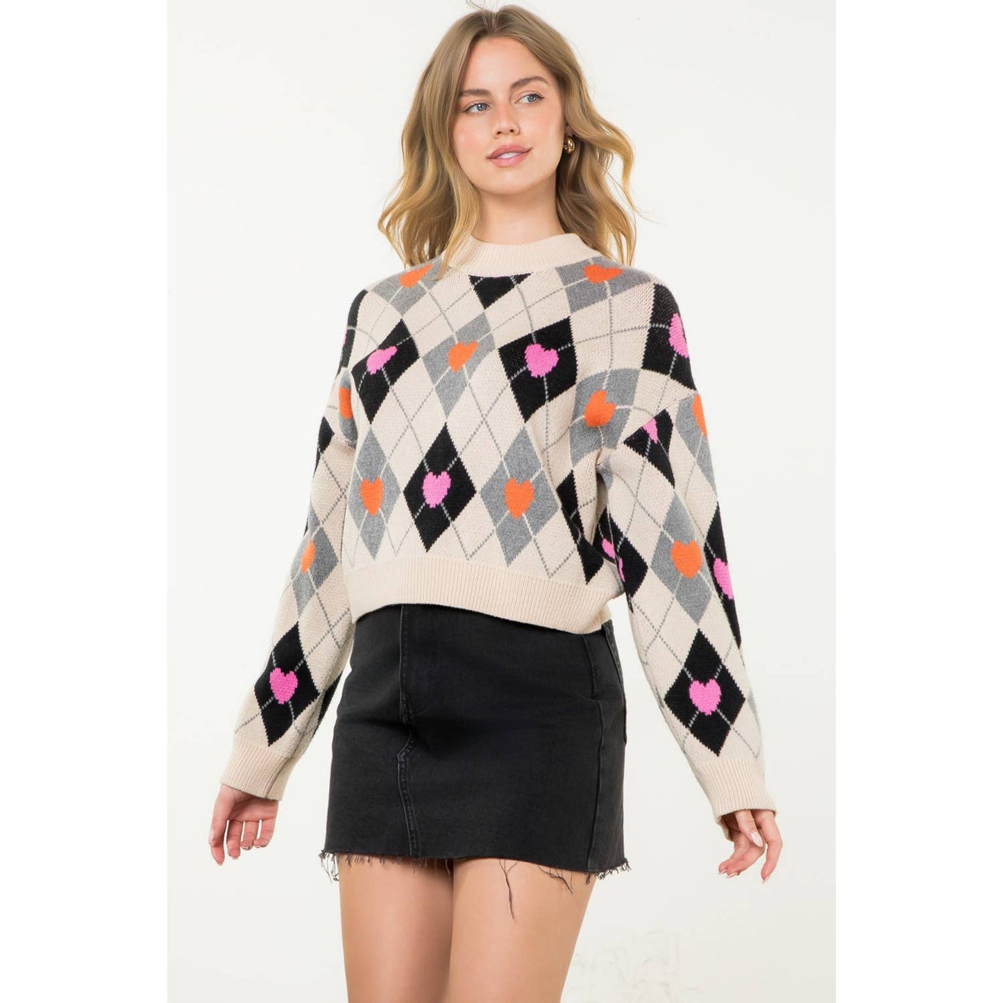 LAST CHANCE - Argyle Pattern Knit Sweater - size M