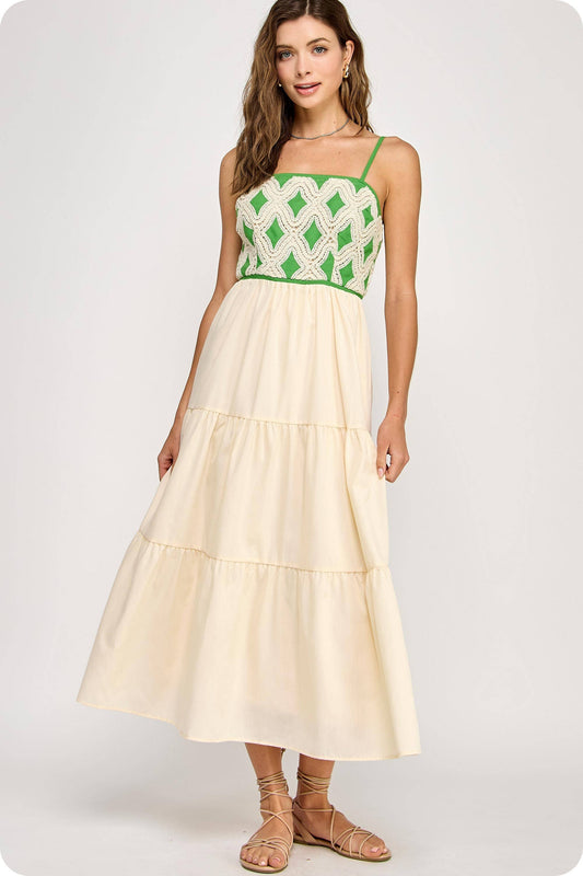 Contrast Diamond Crochet Midi Dress