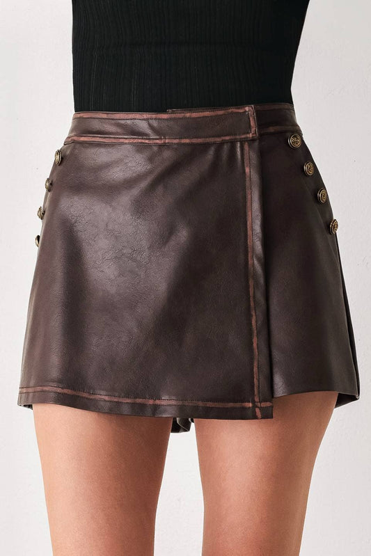 A faux leather skort