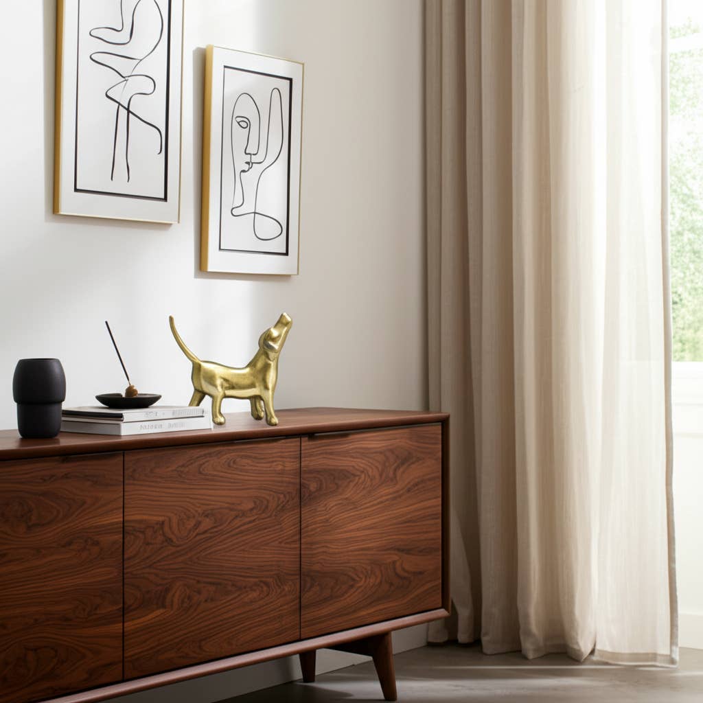 Metal Modern Howling Dog Decorative Figurine - Gold, 6 in.