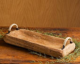 Wood Coffee Table Tray with Handles, Rustic Centerpiece