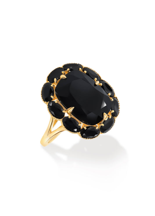 Black Onyx Midnight Bloom Ring - Gold Plated Silver
