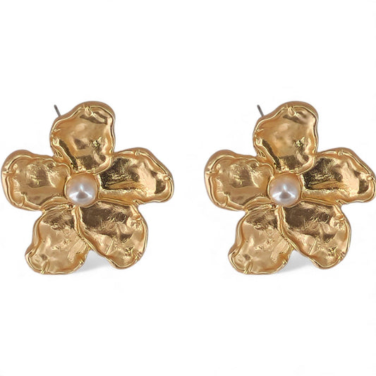 Golden Hibiscus Flower Statement Earrings | Handmade Jewelry