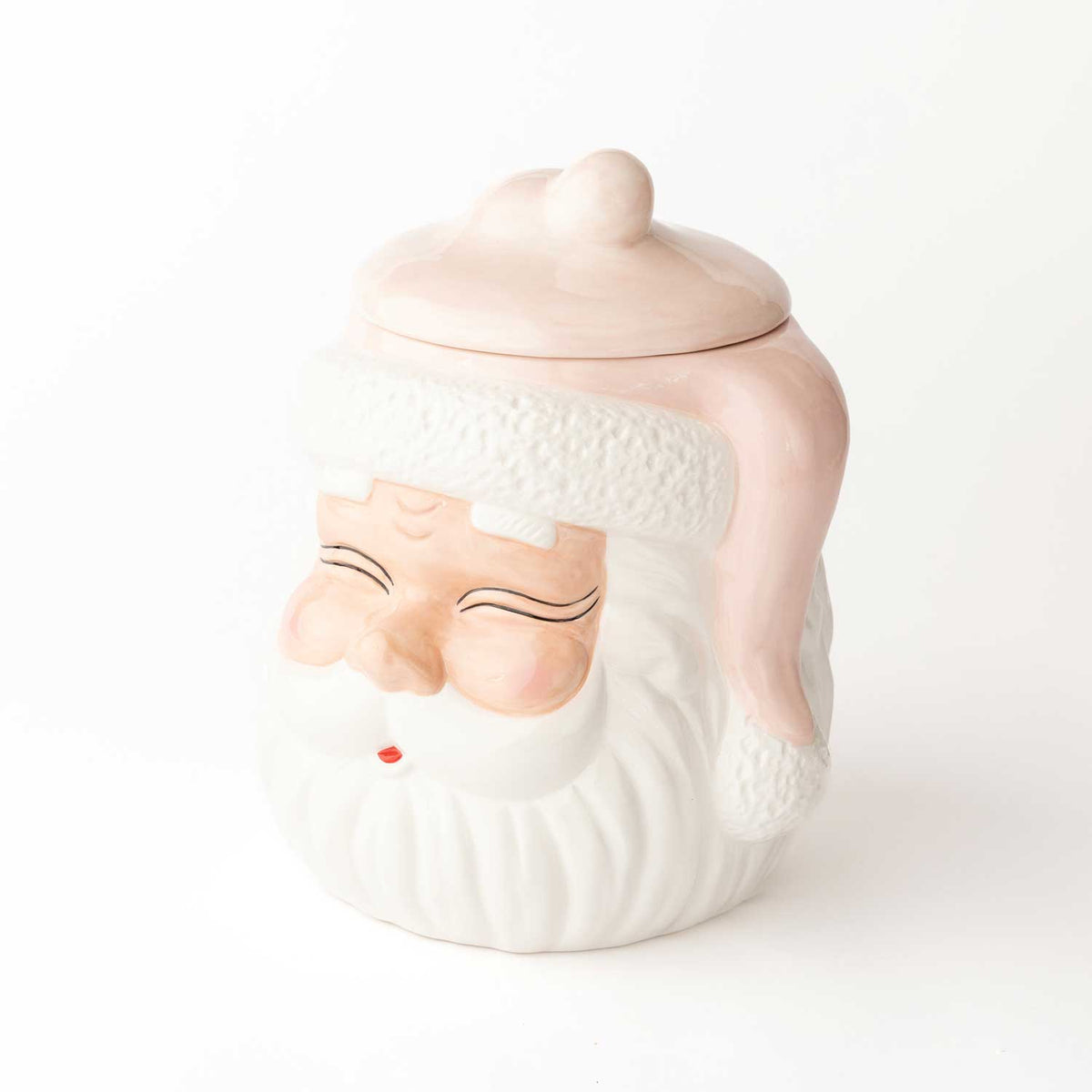 Pink Santa Ceramic Holiday Cookie Jar