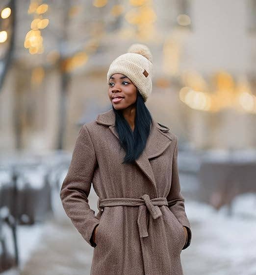 Women's Chenille Winter Pom Beanie - Beige