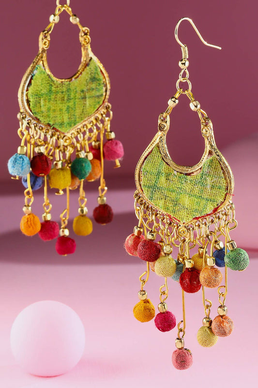 Handmade Shield-Shaped Chandelier Dangle Earrings