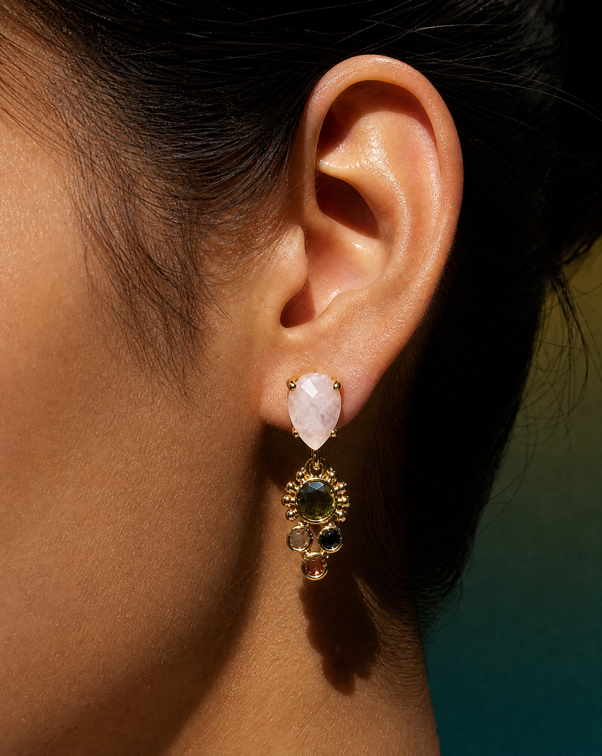Multicolor Natural Stone Earrings | Rose Quartz and Tourmaline