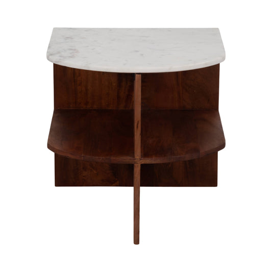 20" in Brown Mango Wood/Marble Half Round Side Table