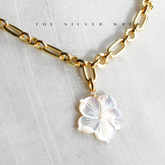 Plumeria Pearl Pendant Necklace