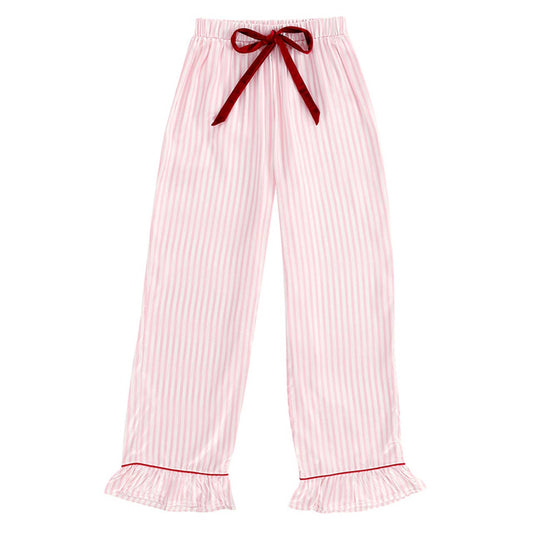 Ruffle PJ Set With Velvet Tie - Pink Stripe