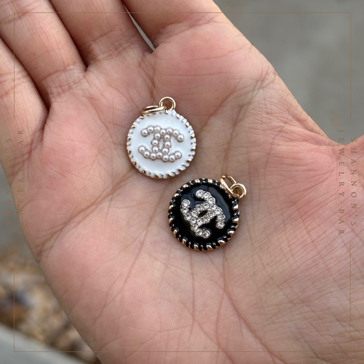 CHANEL Charm Zipper Pull CC Black OR White Round Metal Charm