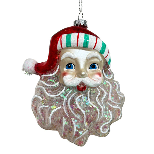 Retro Santa Claus Glass Ornament 3.5"