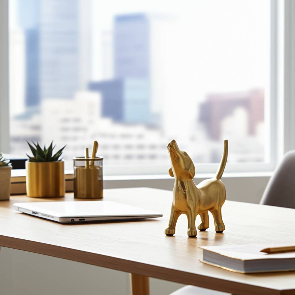 Metal Modern Howling Dog Decorative Figurine - Gold, 6 in.