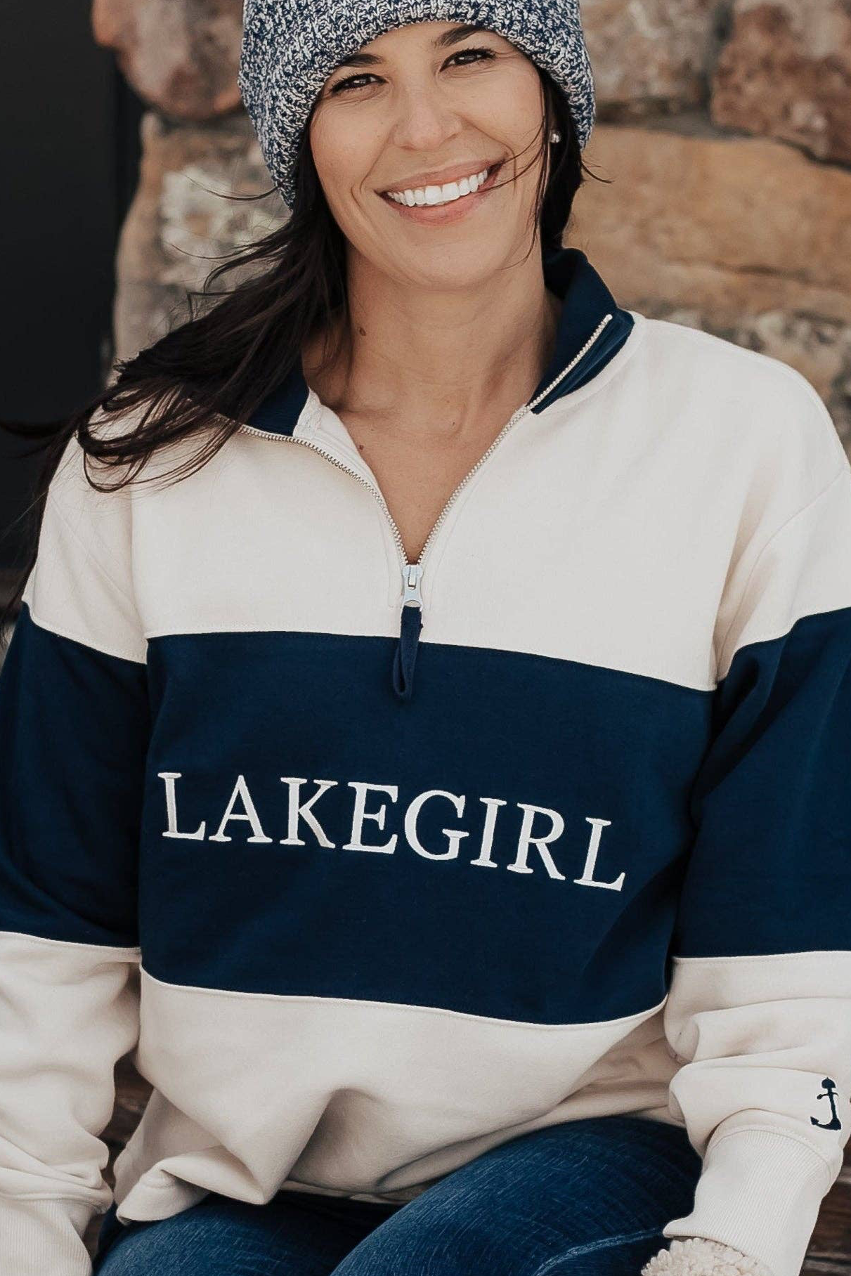 LAST CHANCE - Lakegirl Cloud Fleece 1/4 Zip - Ivory & Navy