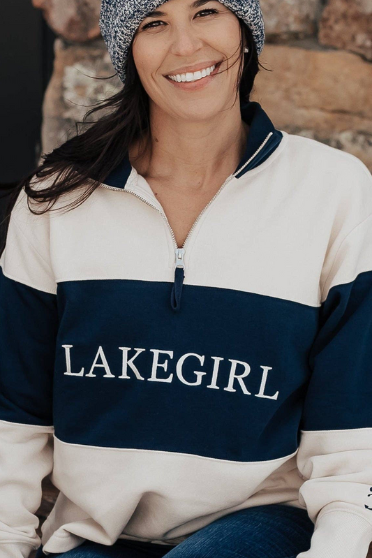 Lakegirl Cloud Fleece 1/4 Zip - Ivory & Navy