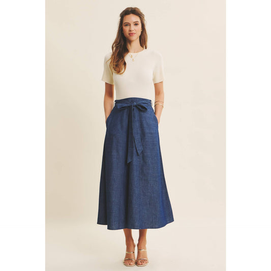 EFFORTLESS MIX OF COZY AND POLISHED TWOFER DENIM DRESS