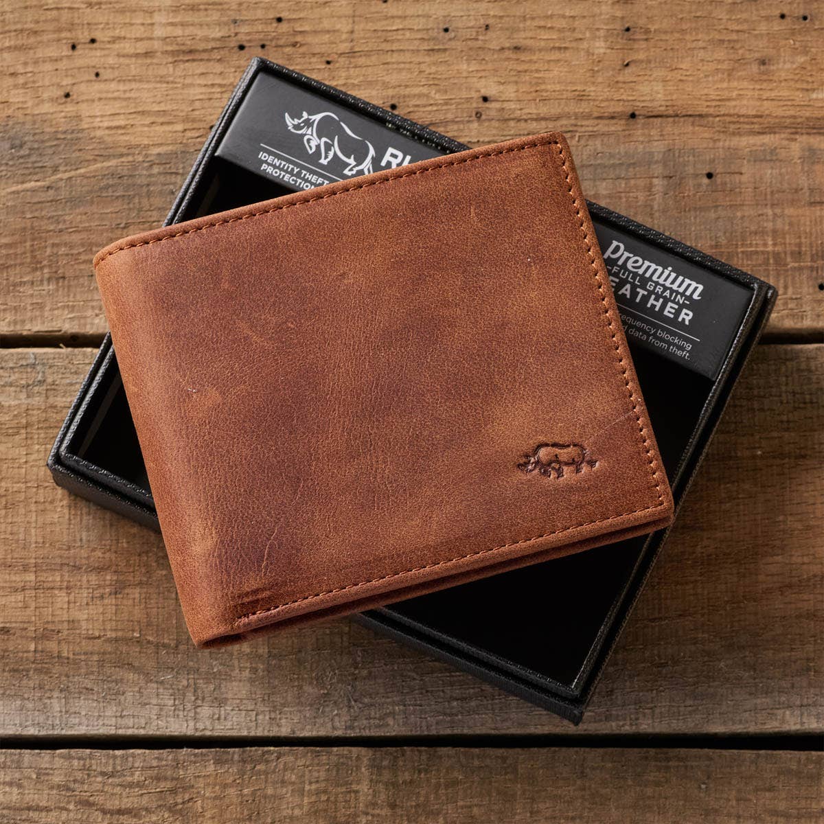 Genuine Leather Wallet Rhino Armor Lt Brown