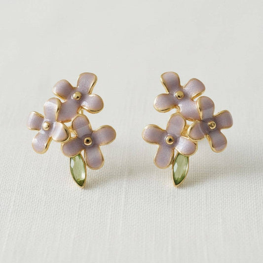 Vintage Enamel Purple Flower Stud Earrings