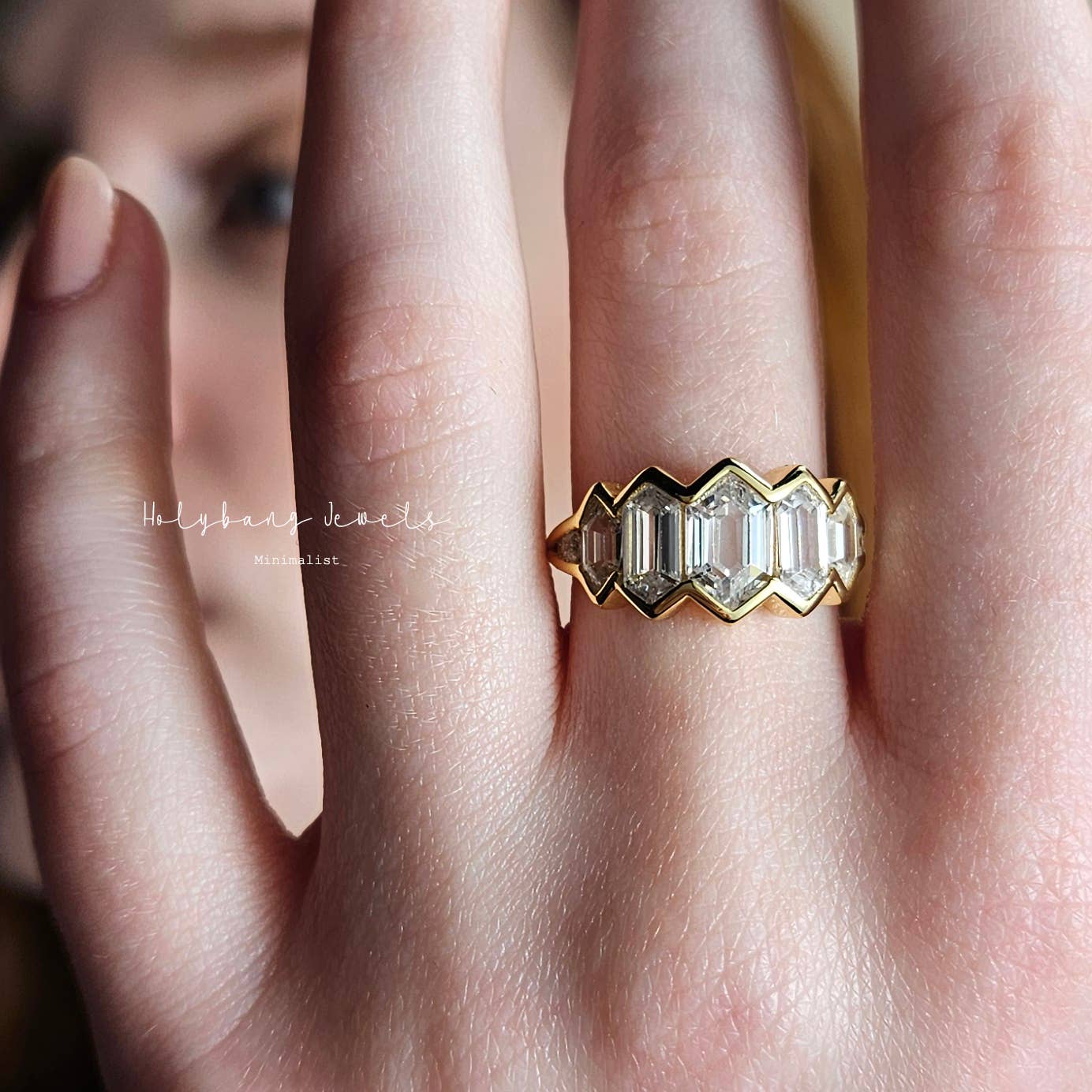 Bold Crystal Zigzag Ring - Gold Sterling Silver