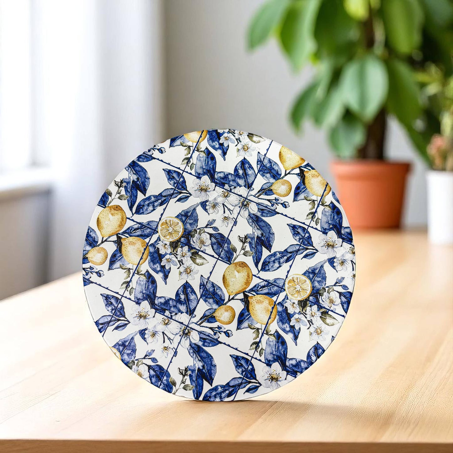 Mediterranean Lemon Coasters | Coastal Blue & Yellow Accents