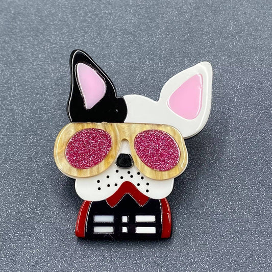 Dog with Glasses Acrylic Brooch
