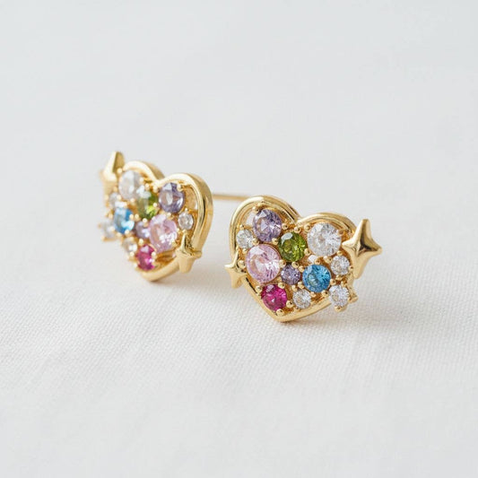 Heart-Shaped Colorful Gemstone Drop Earrings