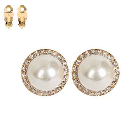 Bridal Halo Pearl Stud Clip-On Earrings