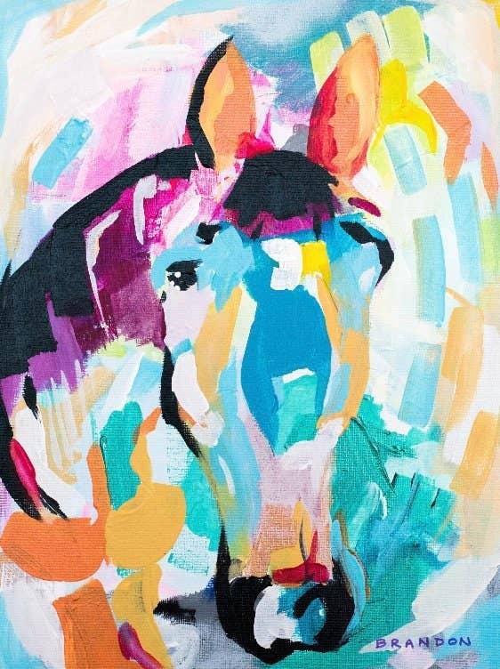 Horse Painting Print with Natural Wood Frame