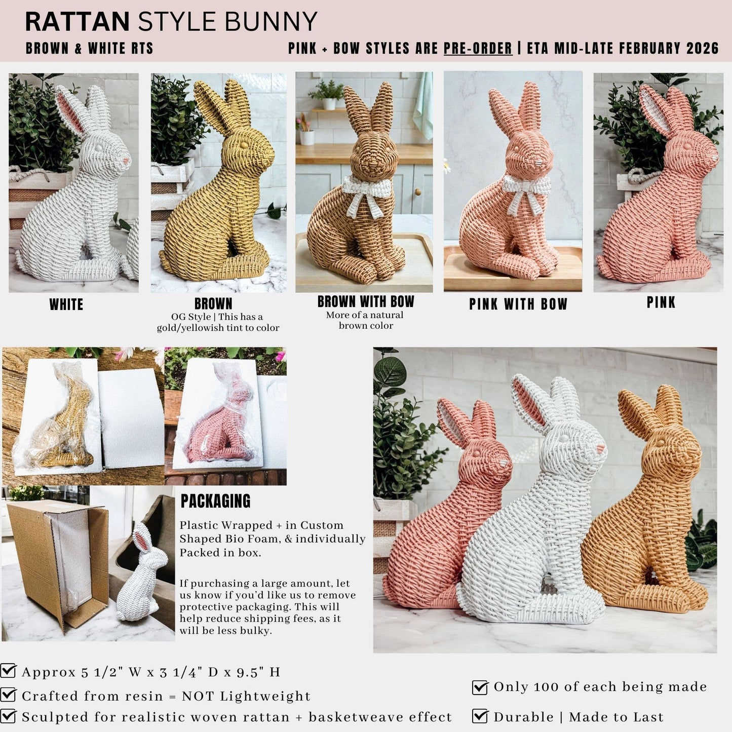 Bunny Decoration, Farmhouse Easter Rabbit Home Decor Statues