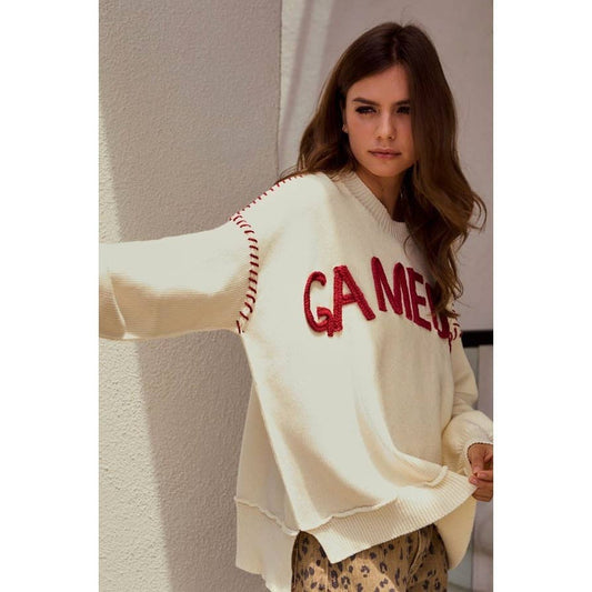 Oversized Stich Detail Yoga Lettering Sweatshirts