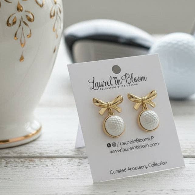 Golf & Gold Bows Earrings