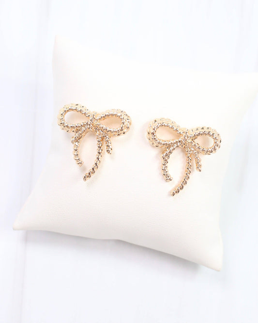 Branson Textured Bow Stud Earring Gold