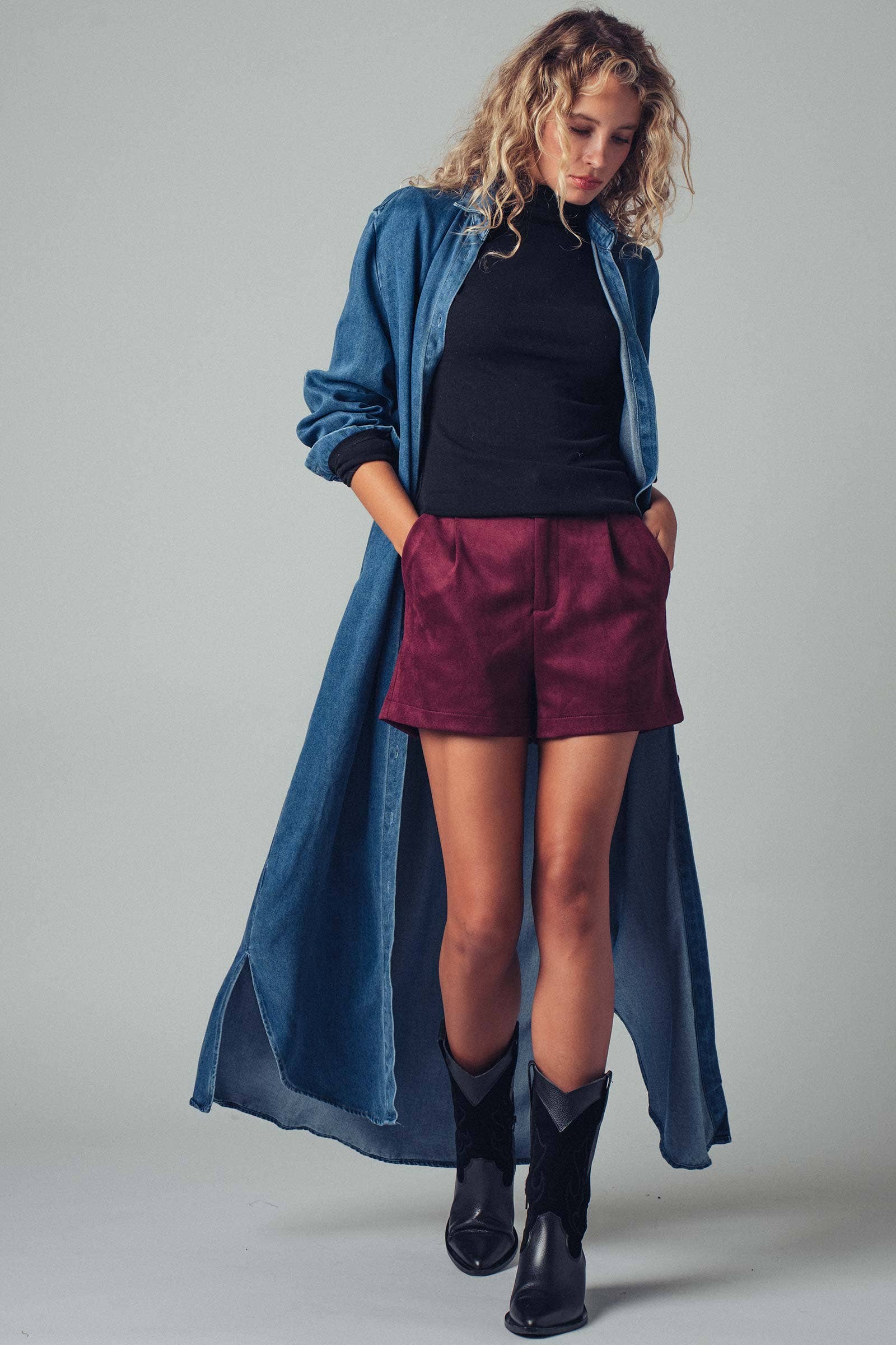 western denim midi dress white christmas dresses Relaxed Western Denim Midi Shirt Dress with Button Front for Women