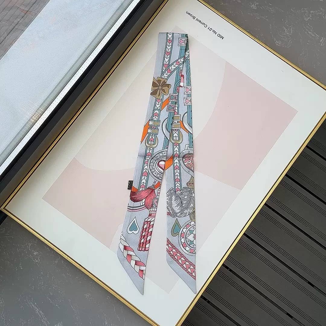 BRAID BELT HEART ICON PRINT SILKY TWILLY SCARF