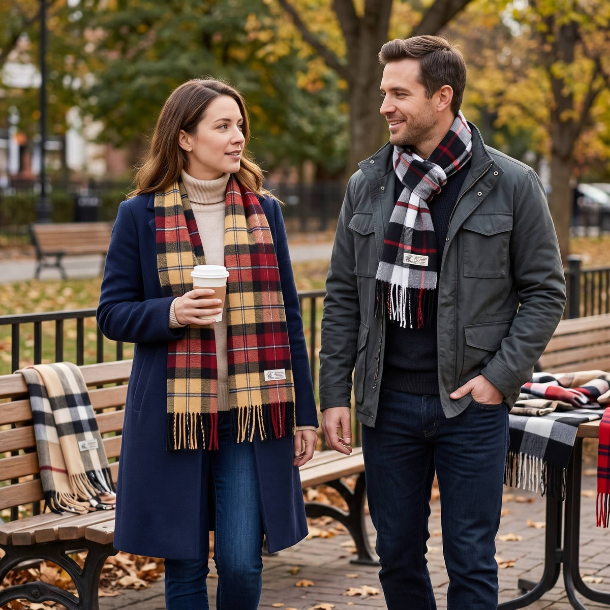 Winter Cashmere Feel Soft Plaid Stripe Scarf Muffler