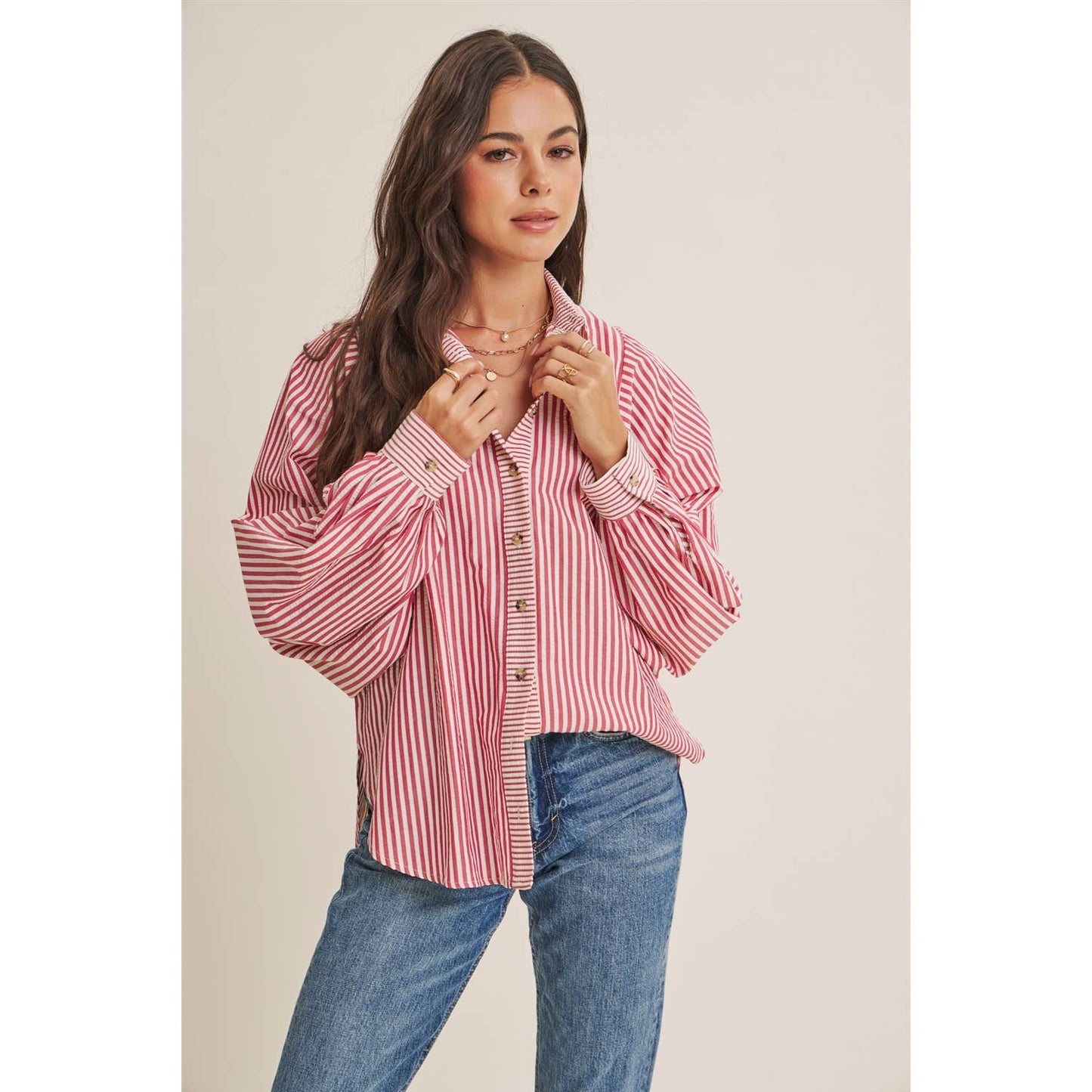FRENCH CAFE EFFORTLESS DRAPE BATWING BUTTON-DOWN SHIRT