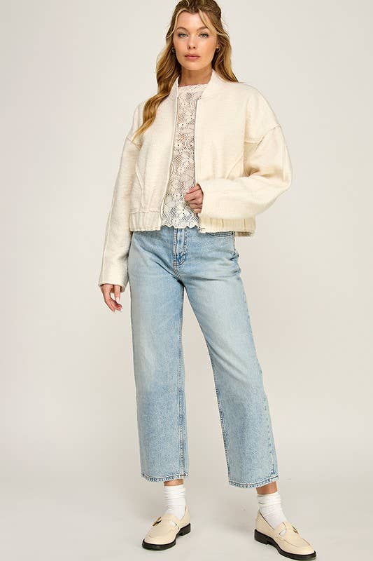 SOFT TOUCH TEXTURED BOMBER JACKET