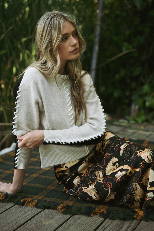 WHIP STITCH TWO-TONE SWEATER