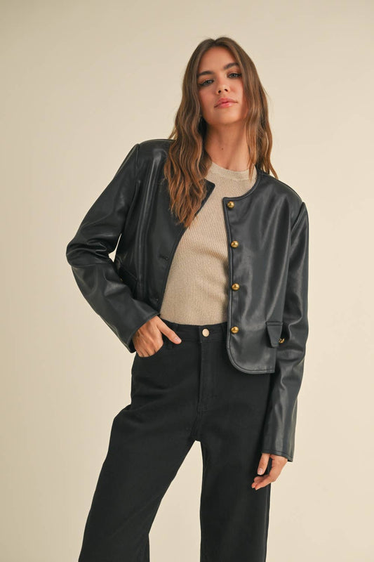 J4047   PU NO COLLAR JACKET