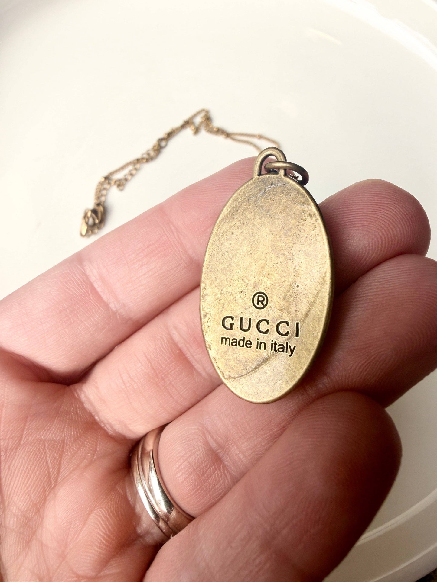 Upcycled Gucci Lg White Oval Pendant Necklace