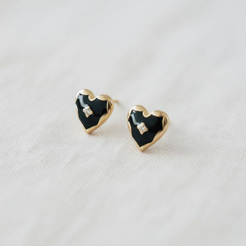 Black Drip Glaze Heart Drop Earrings